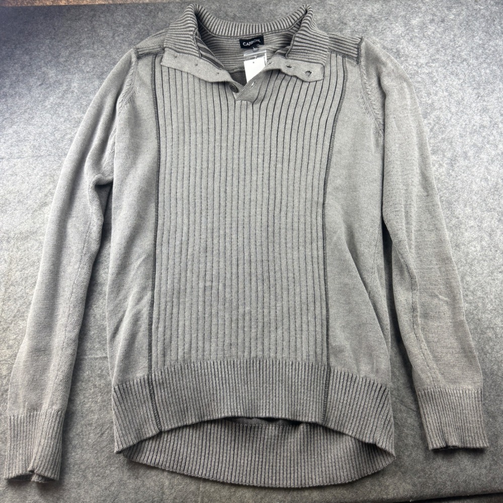 Carbon rue21 Mens Gray Ribbed Mock Neck Button Pullover Sweater Large NWT Y2K